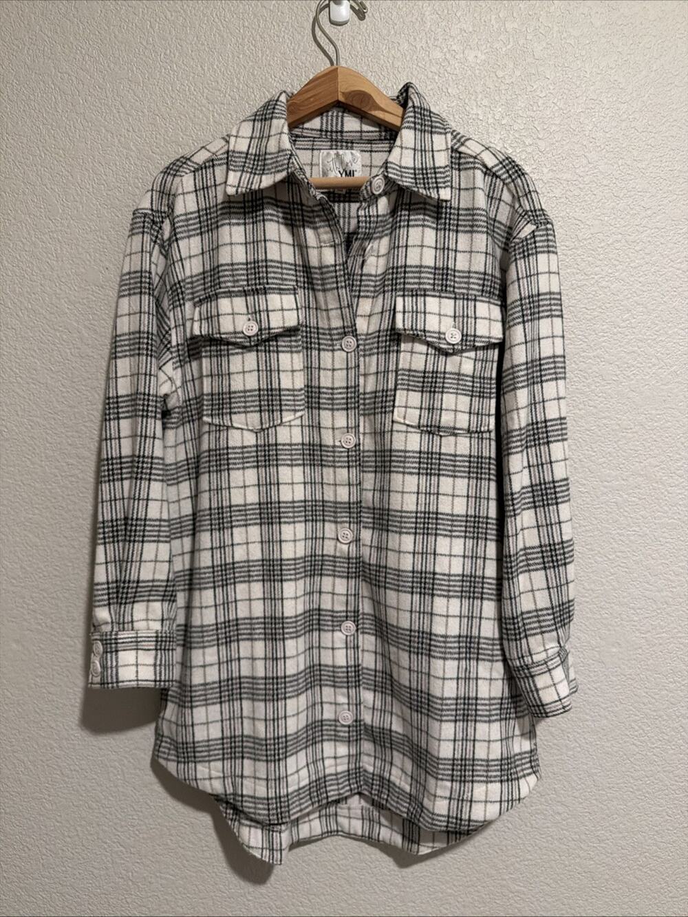 YMI Flannel Heavyweight Shirt Tunic Shacket Plaid Minimalist Country Top S